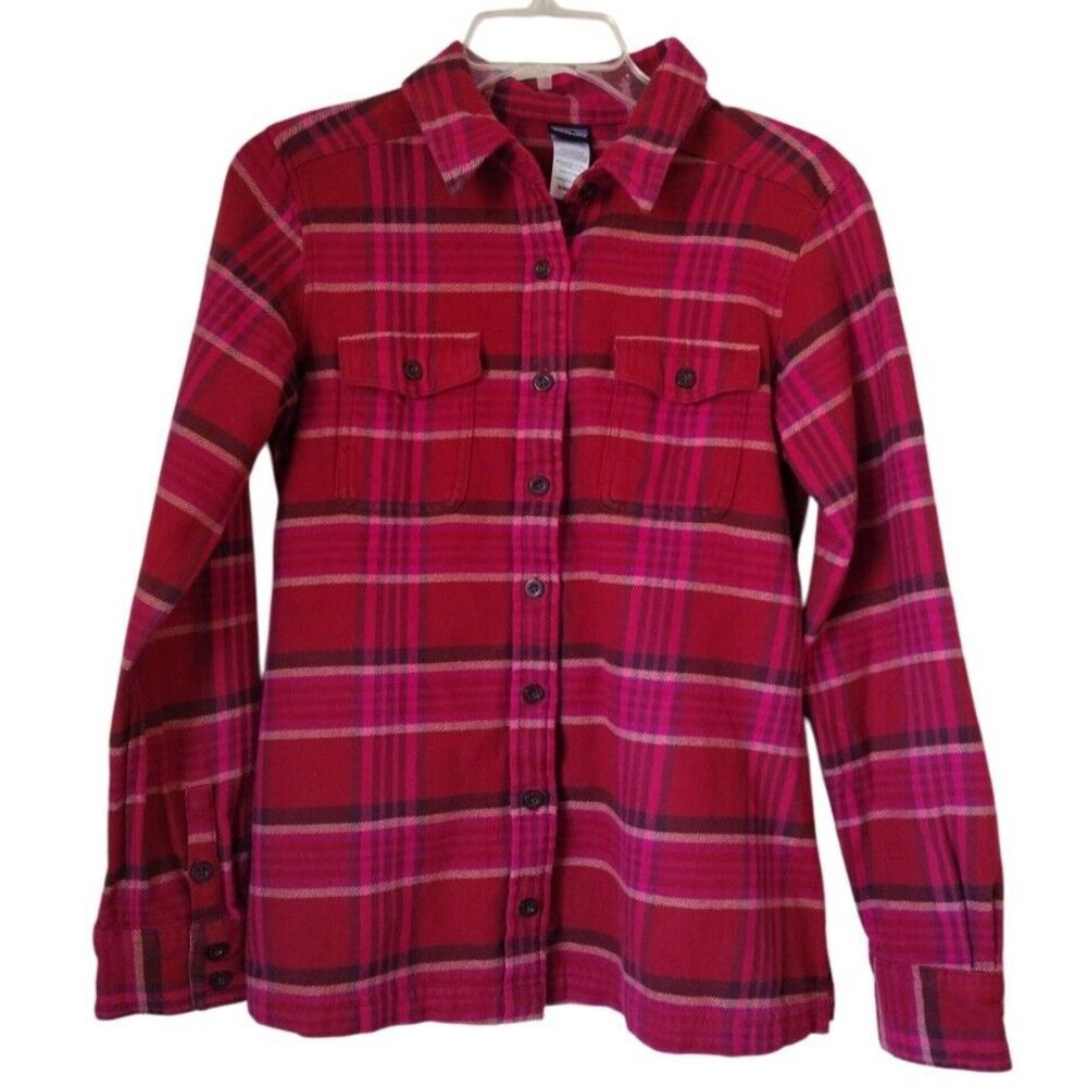 Patagonia Button Up Shirt Women 4 Red Plaid Flannel‎ Hiking Long Sleeves Casual